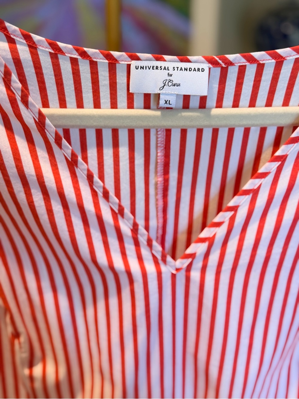 J. Crew Red and White Striped V-Neck Tie-Sleeve Blouse Size XL - Picture 8 of 10